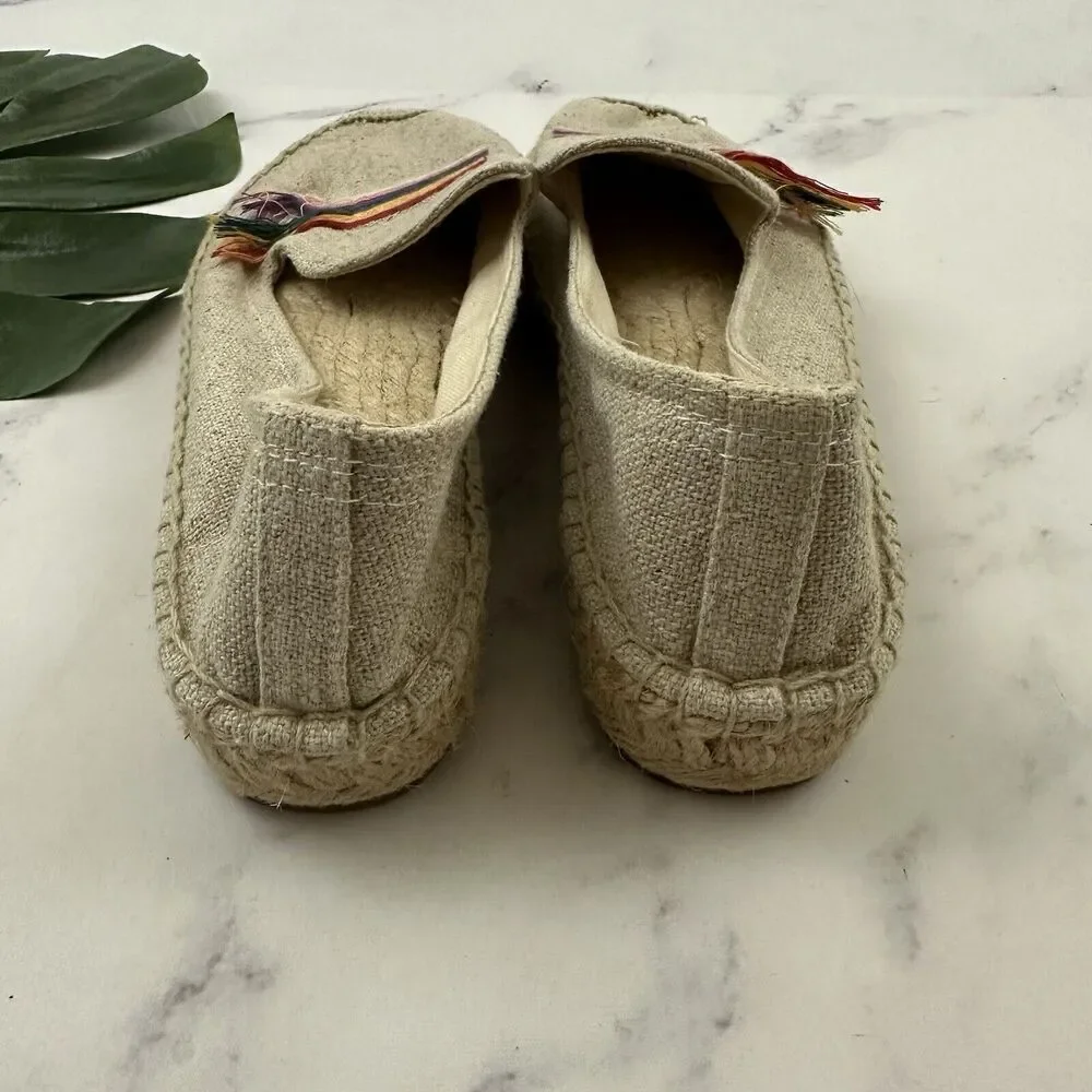 Soludos Womens Pride Flag Embellished Espadrille Flats Size 9.5 Cream Slip On